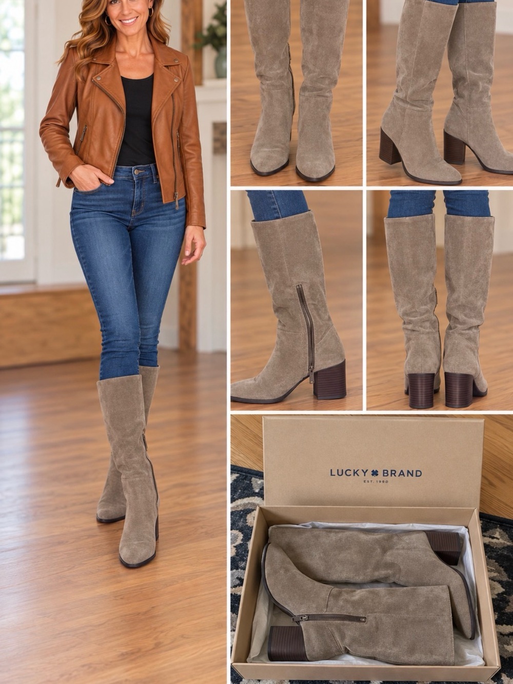 Lucky Brand Taupe Suede Calf Heeled Boots very lightly worn